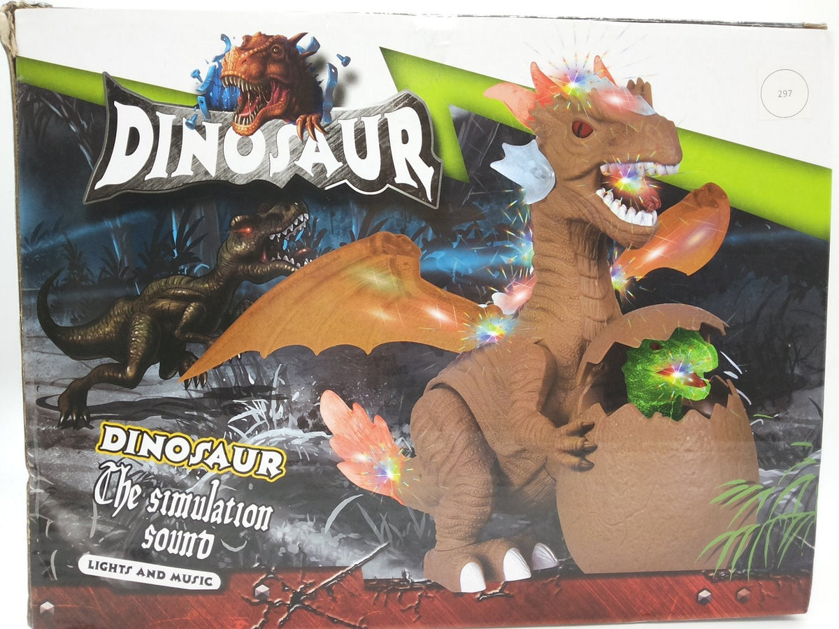 Prikaz T-Rex igračke koja se kreće, maše krilima, svetli i ispušta zvuke.