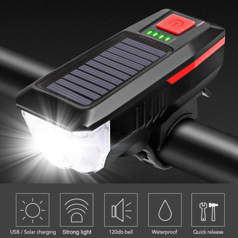Lampa za bicikl koja se puni solarno ili putem USB-a.