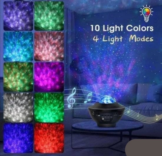 Prikaz LED projektora zvezdanih efekata sa projekcijom od 360° i deset boja.