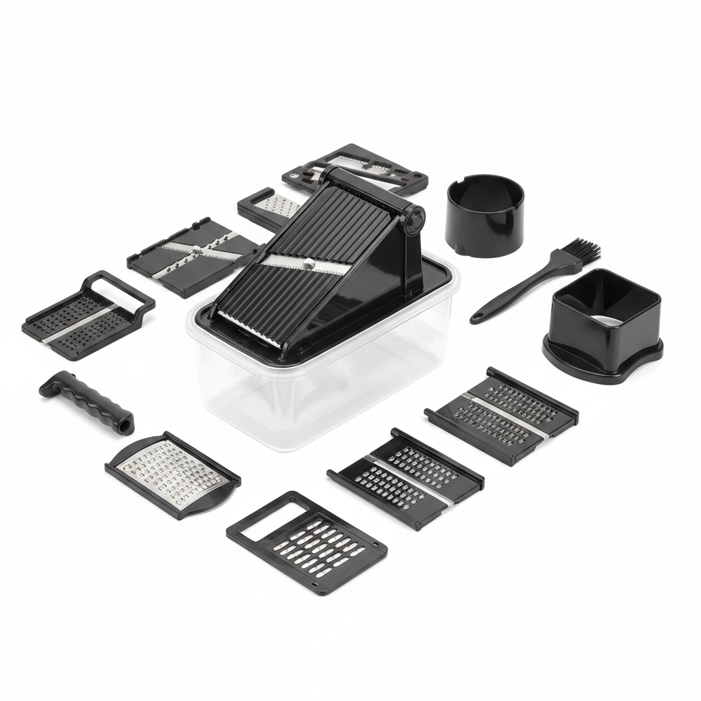Veggie Slicer 14u1 – svi delovi i nastavci flat lay