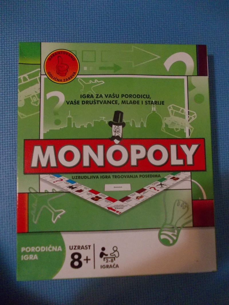 Kutija društvene igre Monopol sa beogradskim ulicama.