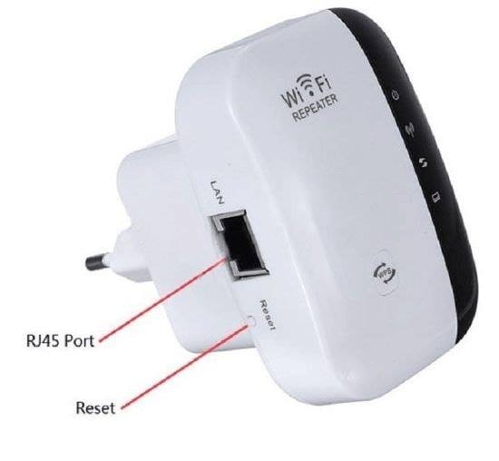 Prikazan je Wi-Fi ripiter koji podržava mreže od 2,4 GHz.