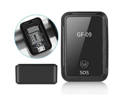 GPS lokator GF-09 prikazan kao mali elektronski uređaj.