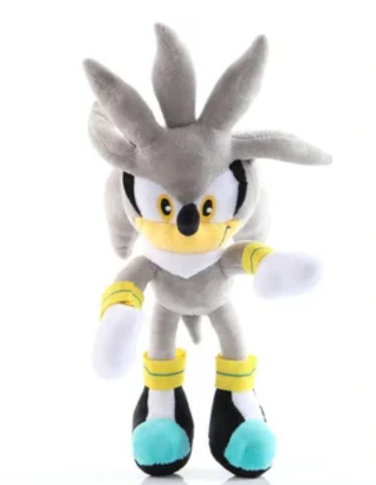 Prikazana je plišana igračka lika Silver iz Sonic serijala.