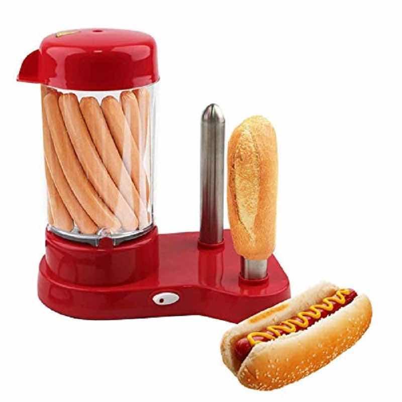 Crveno-srebrni aparat za pripremu hot doga.