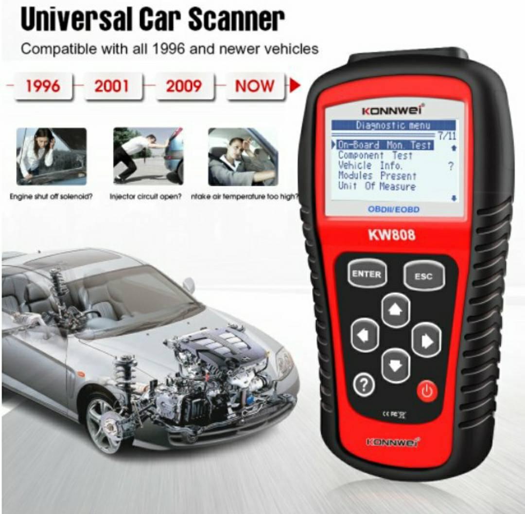 Auto dijagnostički skener Konnwei KW808 za proveru OBDII sistema vozila.
