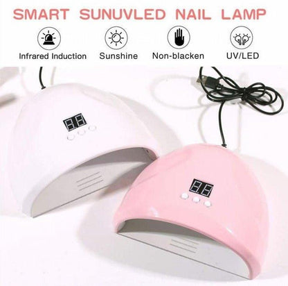 UV LED lampa za nokte 2 u 1 Vreme sušenja 30s/60s/90s Kombinacija UV i LED svetla Automatski senzor topline Profesionalni rezultati Kućni manikir Brzo sušenje Dimenzije 10,5 × 20 × 23 cm Napon 36W Širok dizajn za obe ruke Gel i gel-lak Inovativni raspored svetla