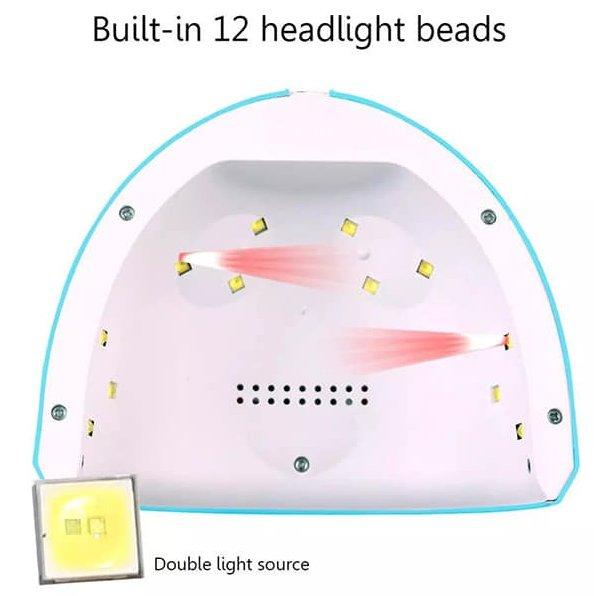 UV LED lampa za nokte 2 u 1 Vreme sušenja 30s/60s/90s Kombinacija UV i LED svetla Automatski senzor topline Profesionalni rezultati Kućni manikir Brzo sušenje Dimenzije 10,5 × 20 × 23 cm Napon 36W Širok dizajn za obe ruke Gel i gel-lak Inovativni raspored svetla