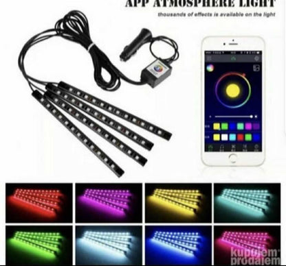 LED trake za kabinu automobila sa izborom boja i upravljanjem putem aplikacije.