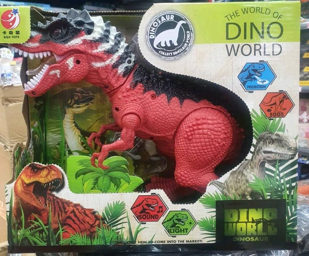 Prikazana je Dino World igračka za decu sa dinosaurum kao motivom.