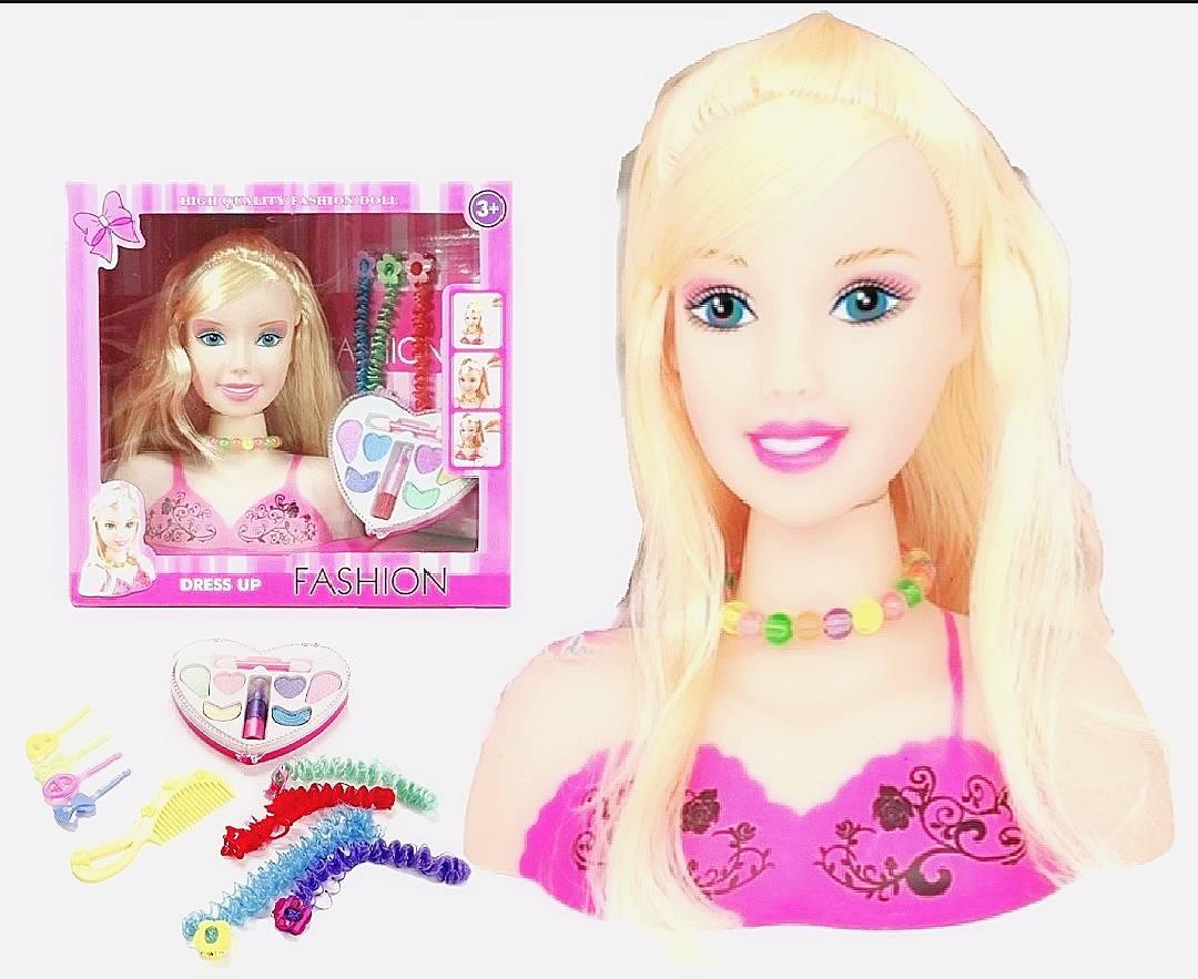 Na slici je Barbie glava za igru šminkanja i stilizovanja kose.
