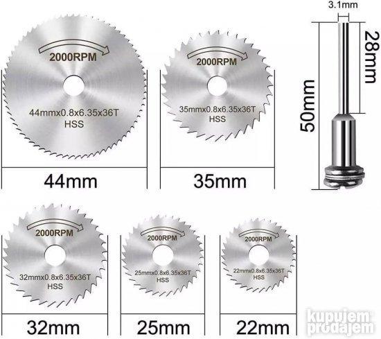 Kružni nastavci za bušilicu sa prečnicima od 22 do 44 mm.