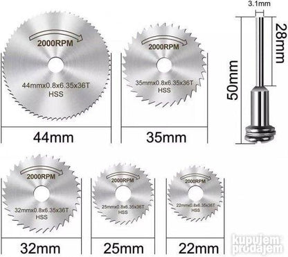 Kružni nastavci za bušilicu sa prečnicima od 22 do 44 mm.