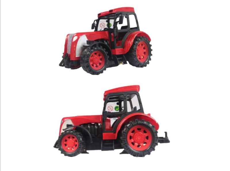 Crveni traktor za igru kojim se upravlja radio kontrolerom.
