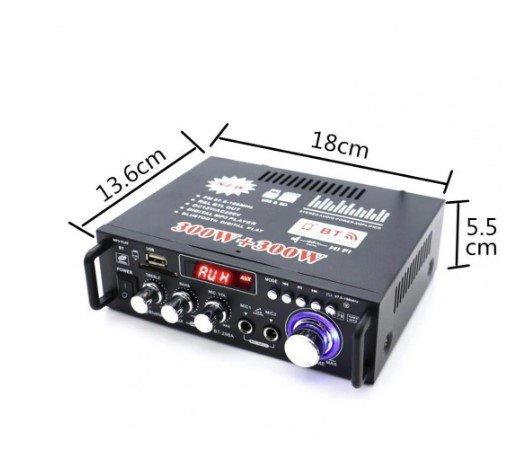 Prikazano je pojačalo sa USB priključkom za reprodukciju muzike.