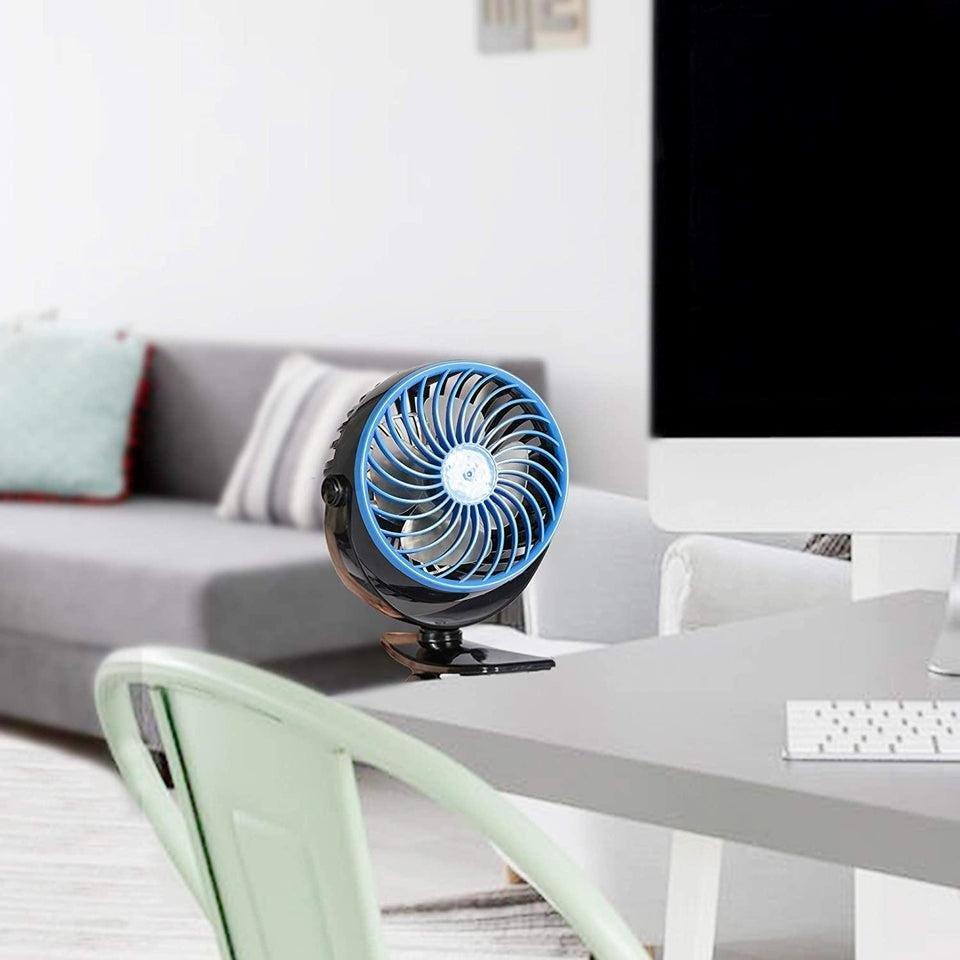 Go Fan ventilator prikazan je sa štipaljkom za pričvršćivanje na površinu.