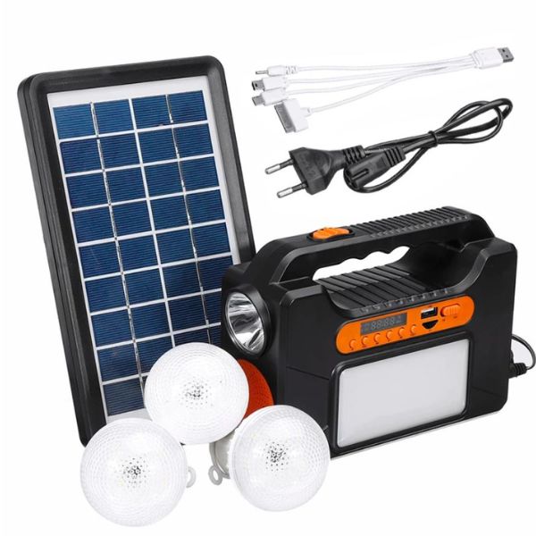 Solarni komplet za osvetljenje sa panelom, LED lampama i zvučnikom.