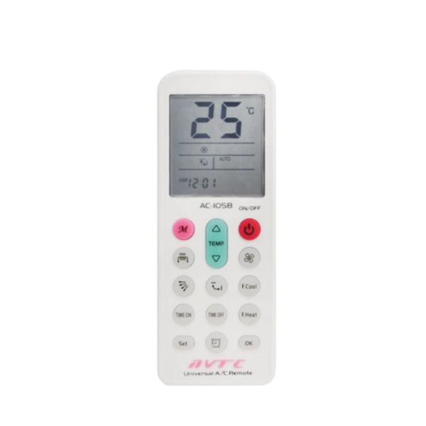 Daljinski upravljač za klimu sa osvetljenim LCD ekranom i prikazom vremena.