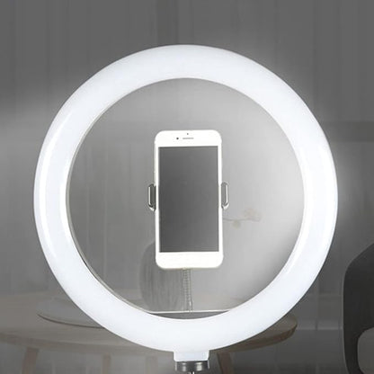 LED lampa prstenastog oblika uz tronožac.