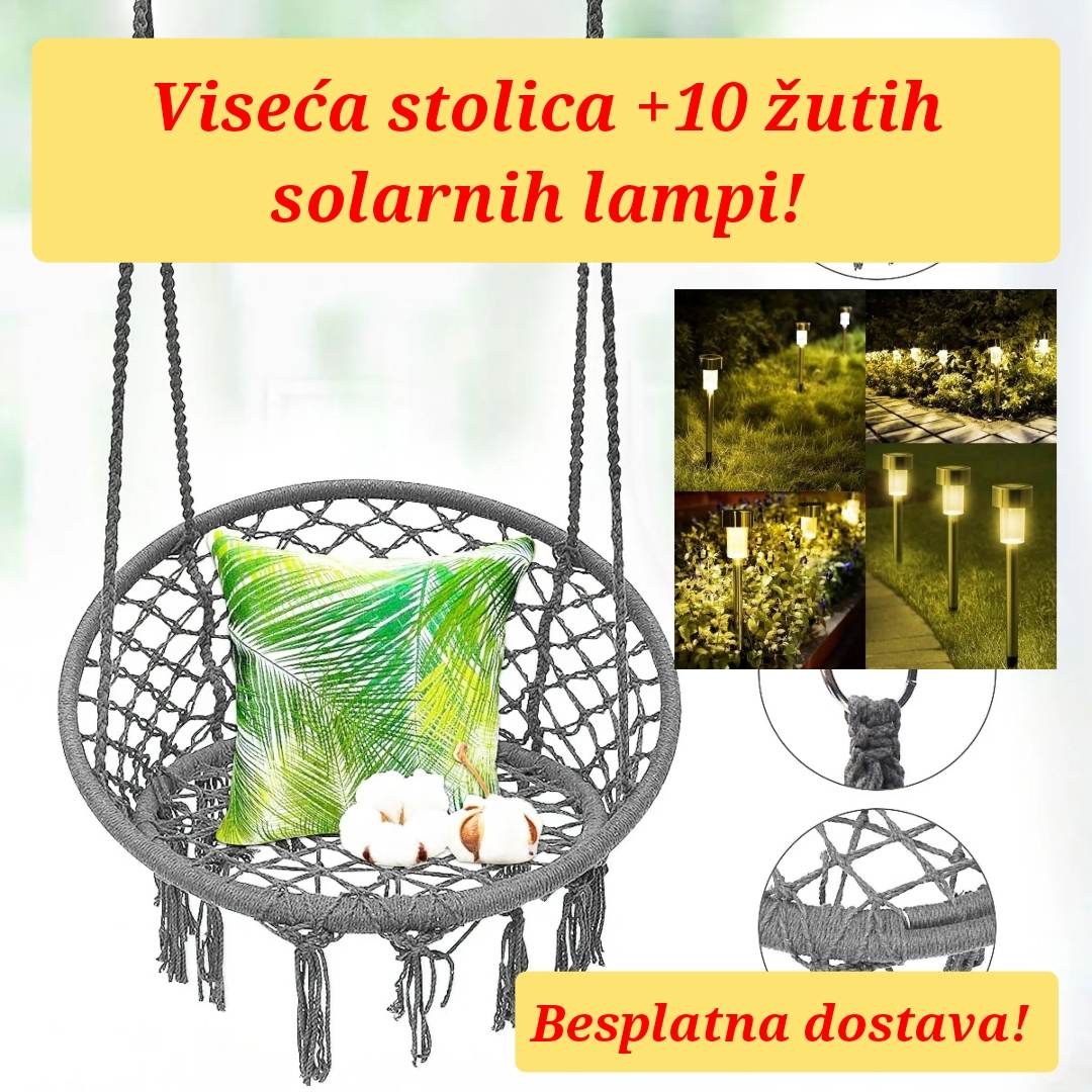 Viseća stolica sa metalnim elementima.