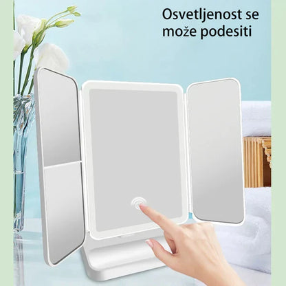 Pravougaono samostojeće LED ogledalo namenjeno šminkanju.