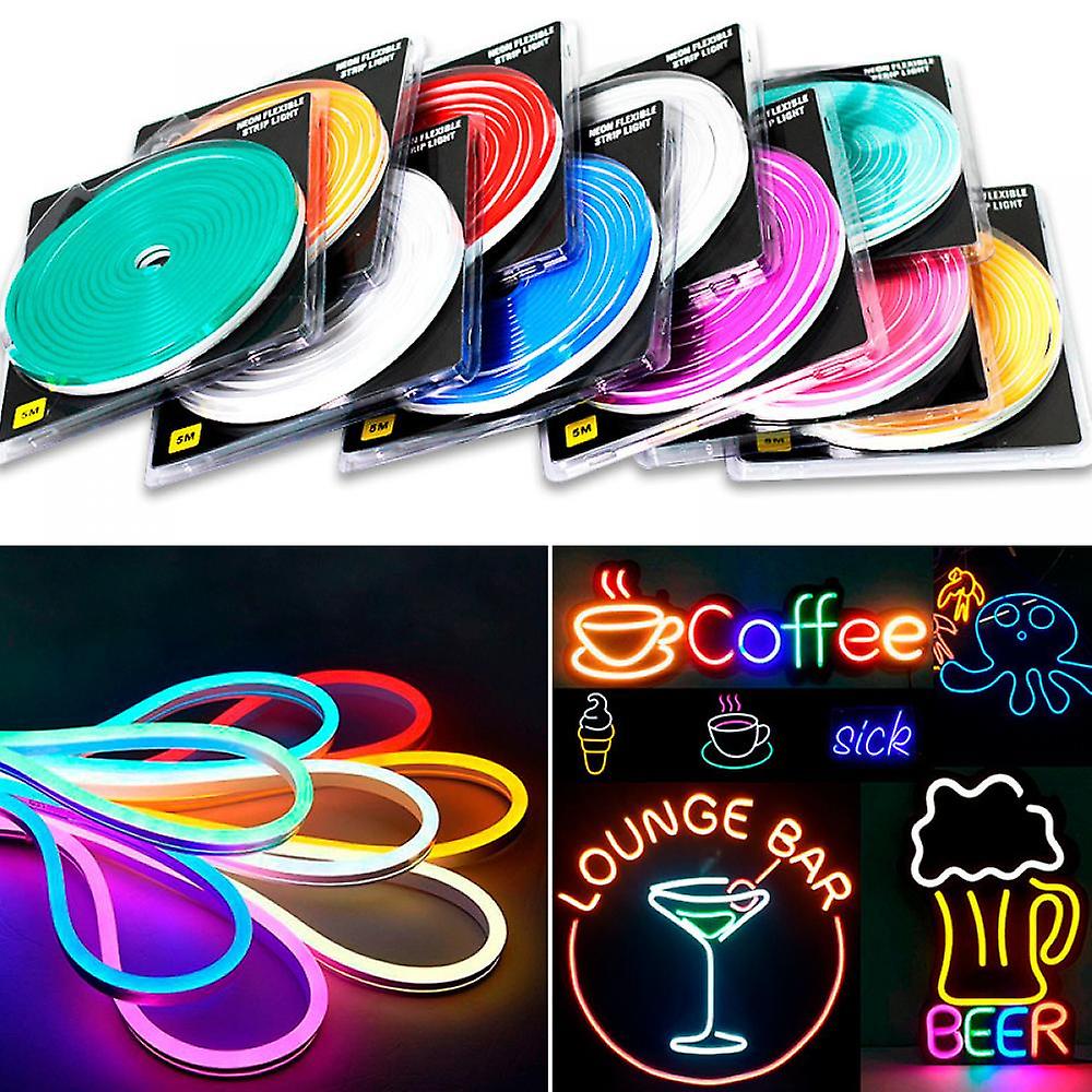 Prikazana je fleksibilna LED neon traka za dekorativno osvetljenje.