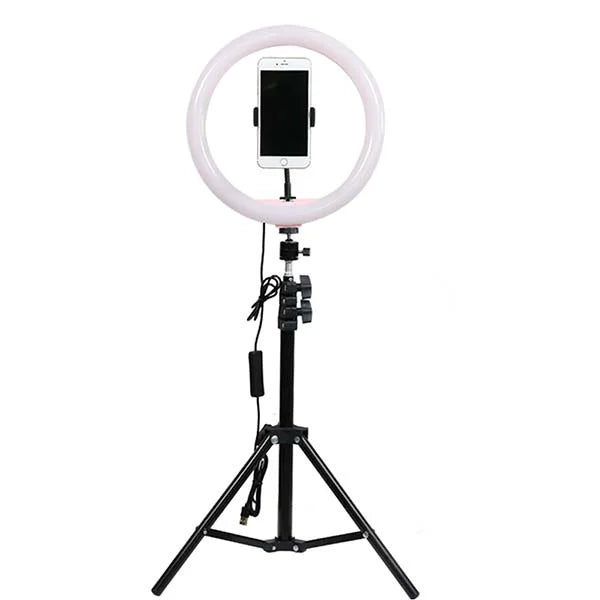 Kružna LED lampa sa tronošcem u veličini od 10 inča, odnosno 25 cm.
