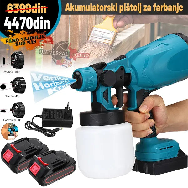 Akumulatorski pištolj za farbanje PRODAVANI sa dve baterije.