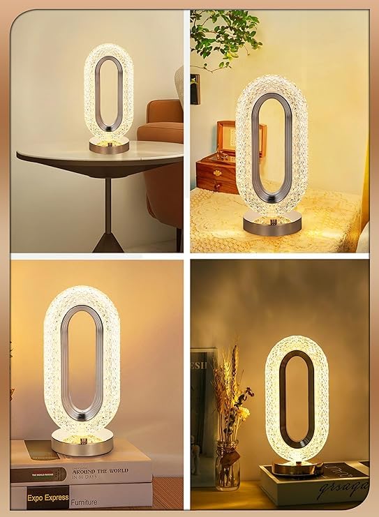 Stona LED lampa sa abažurom oblikovanim poput kristala.