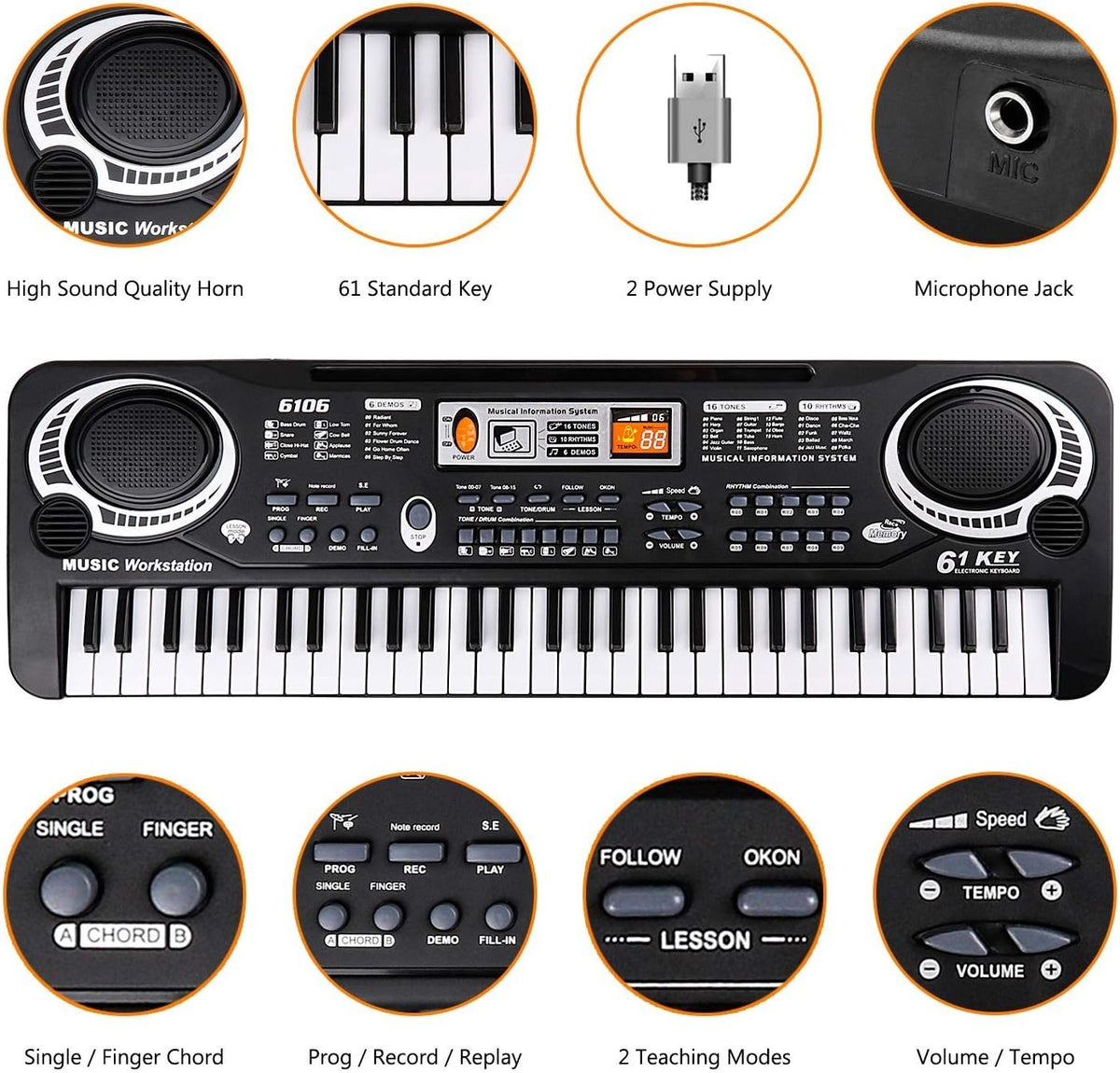 Dečiji muzički instrument sa 61 dirkom i mikrofonom.
