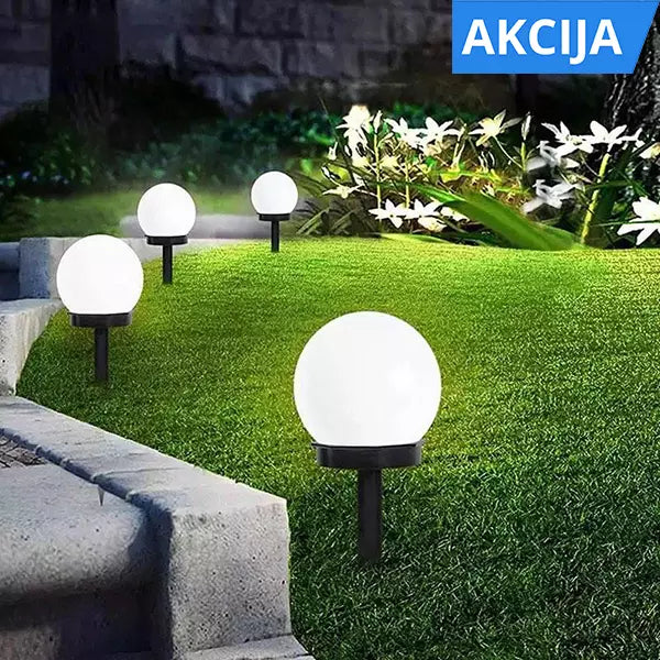 Komplet od četiri okrugle solarne LED svetiljke za spoljašnju rasvetu.