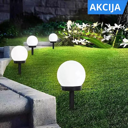 Komplet od četiri okrugle solarne LED svetiljke za spoljašnju rasvetu.