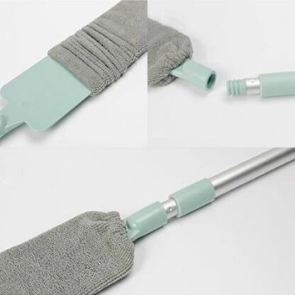Aluminijumska teleskopska drška pripada savitljivoj metli za prašinu.