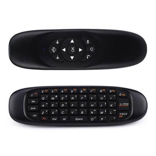 Strana air mouse uređaja sa tasterima za upravljanje mišem i TV daljinskim upravljačem.