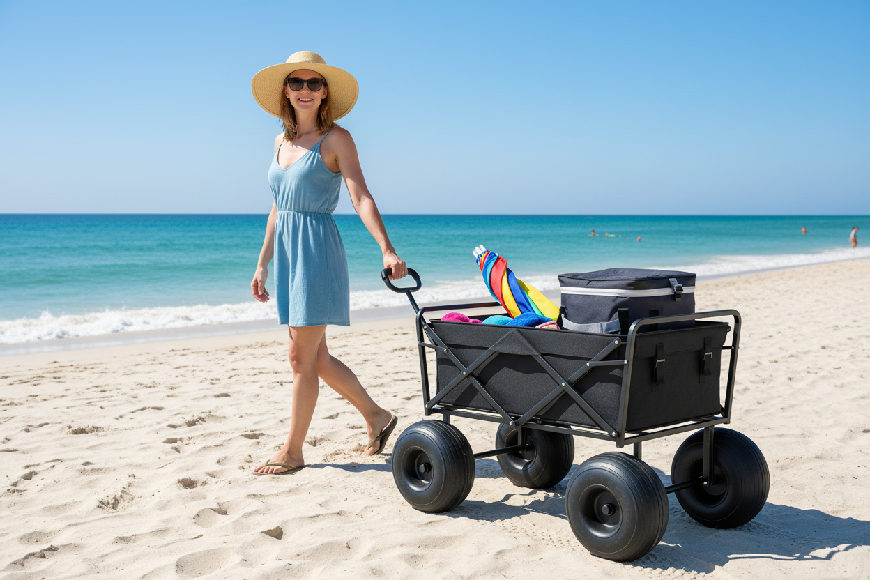 Beach Wagon - Žena na plaži sa realnim točkovima