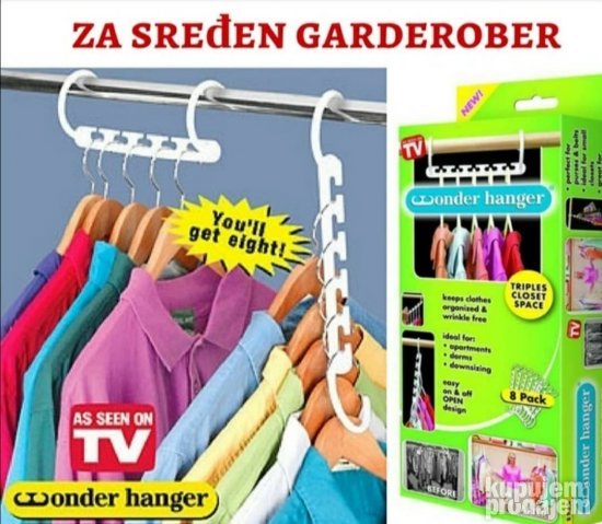 Vešalica PRODAVANI za kačenje garderobe prikazana na fotografiji.