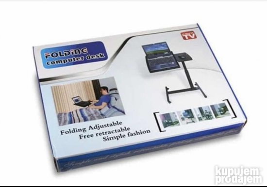 Preklopni stočić za laptop prikazan je sa podignutom radnom pločom.