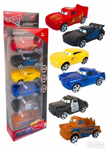 Set Cars sadrži šest plastičnih automobila za igru.