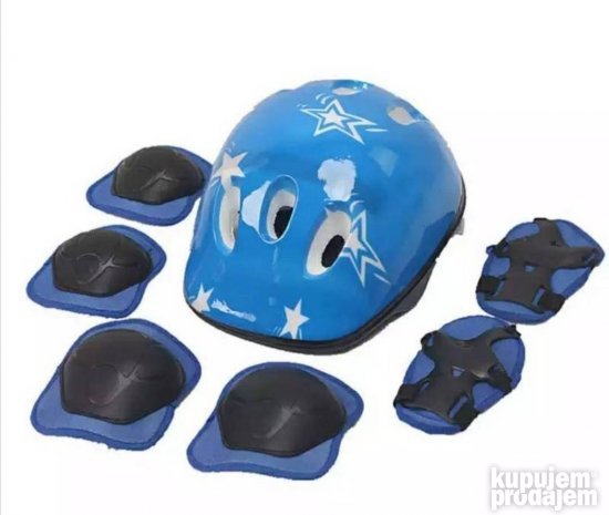 Štitnici za ruke i noge prikazani su uz kacigu iz kompleta.