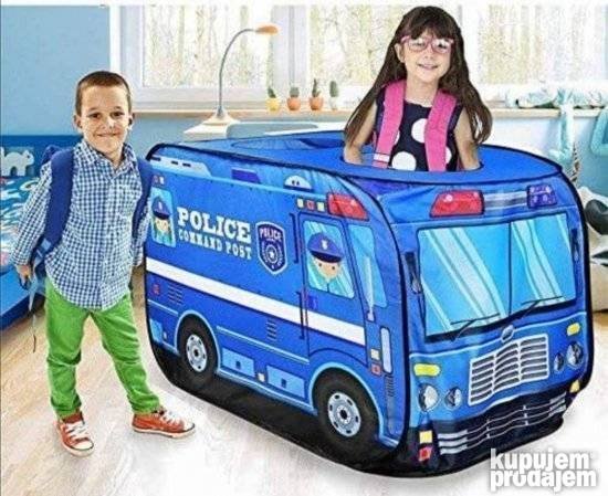 Dečji šator za igru sa motivom policijskog autobusa.