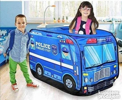Dečji šator za igru sa motivom policijskog autobusa.