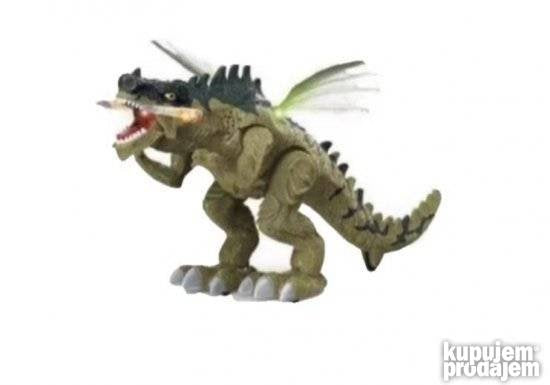 Robot-dinosaurus prikazan kao igračka sa efektom pare.