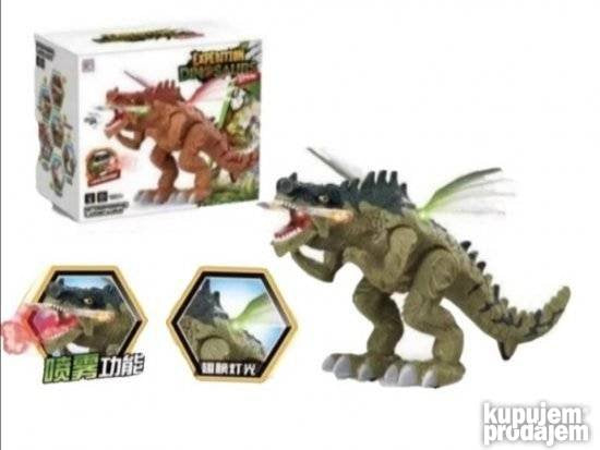 Igračka u obliku robota-dinosaurusa sa crvenim svetlom na ustima.