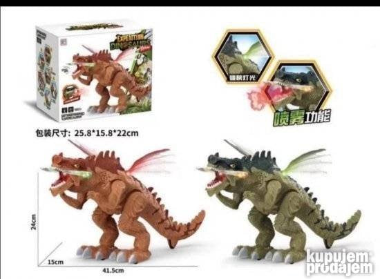 Robot-dinosaurus sa efektima pare i crvenog svetla.