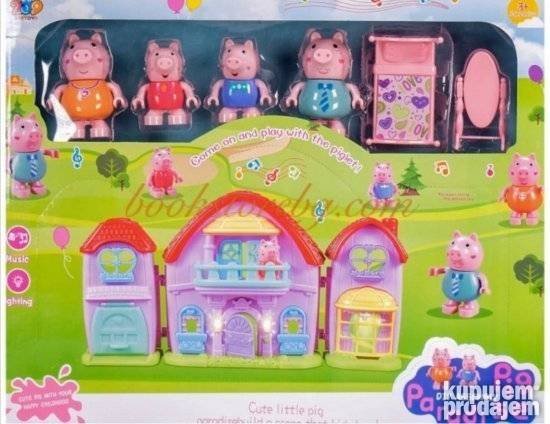 Četiri figurice likova iz crtanog filma prikazane su uz kućicu Pepa Praseta.
