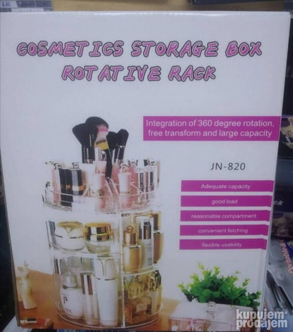 Organizator za šminku sa rotirajućim mehanizmom prikazan je kao mesto za odlaganje kozmetike.