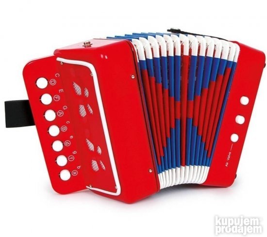 Dečija harmonika PRODAVANI prikazana je kao instrument za muzičku igru.