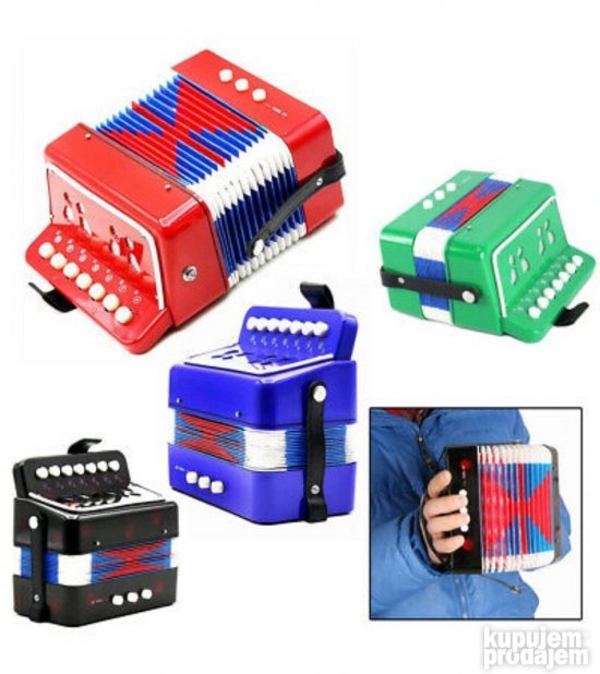 Akustična dečija harmonika prikazana je kao muzička igračka.