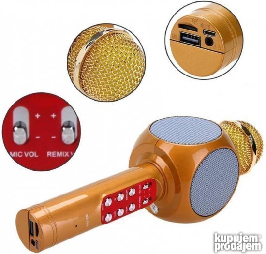 Crni mikrofon za pevanje uz prateću muziku.