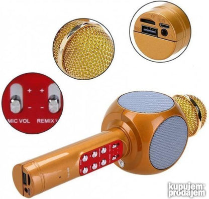 Crni mikrofon za pevanje uz prateću muziku.